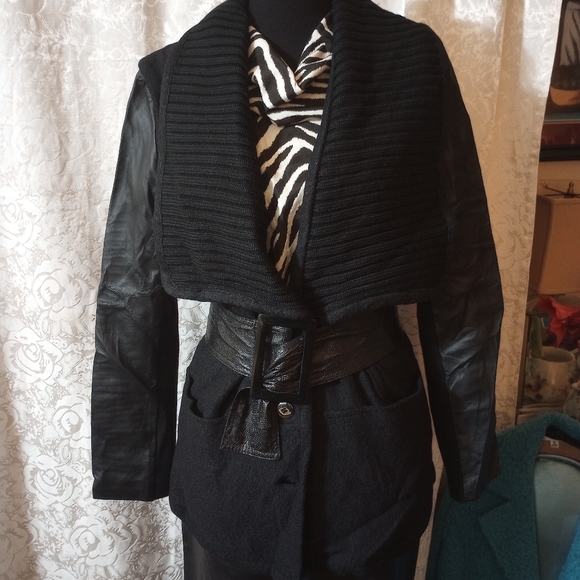 H by Halston Leather and Wool Sweater Jacket - Picture 8 of 11